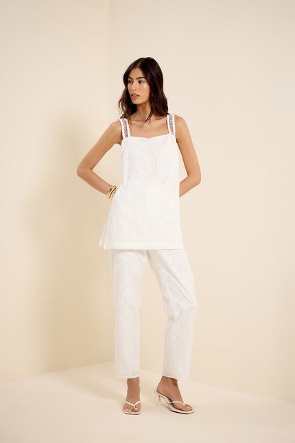 Calça laise cós elástico branco