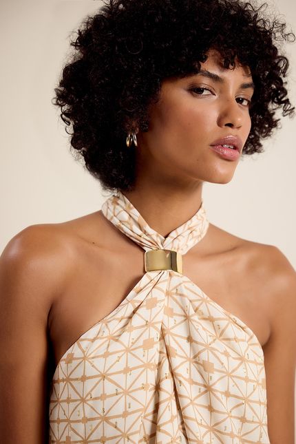 Blusa frente única mosaico bege tropicalia