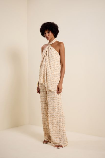 Blusa frente única mosaico bege tropicalia