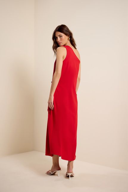 Vestido festa ombro só tiras vermelho bromelia