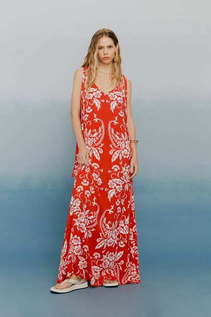 Vestido amplo aloha vermelho hibisco