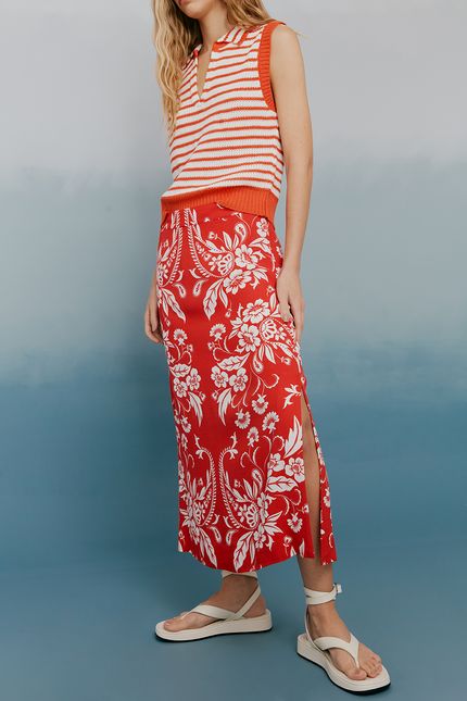 Saia fenda aloha vermelho hibisco